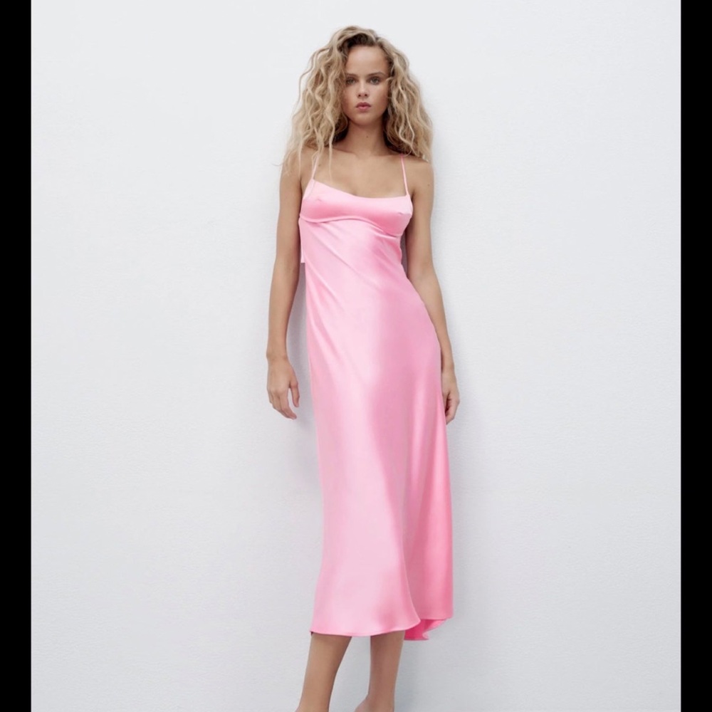 NWOT Viral Tiktok Zara Satin Effect Midi Dress Large